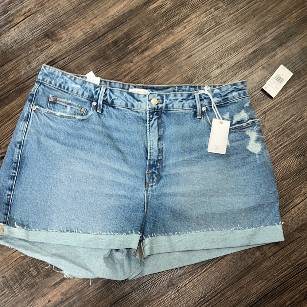 Good American Blue Jean Shorts High-Waisted Cuffed